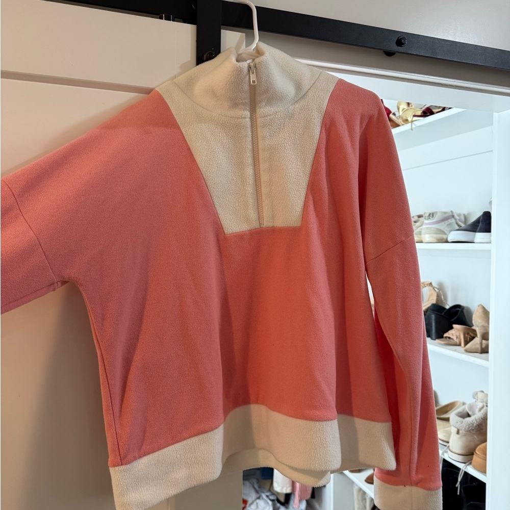 Dudley Stephens Coral and Cream Fleece Half-Zip Pullover
